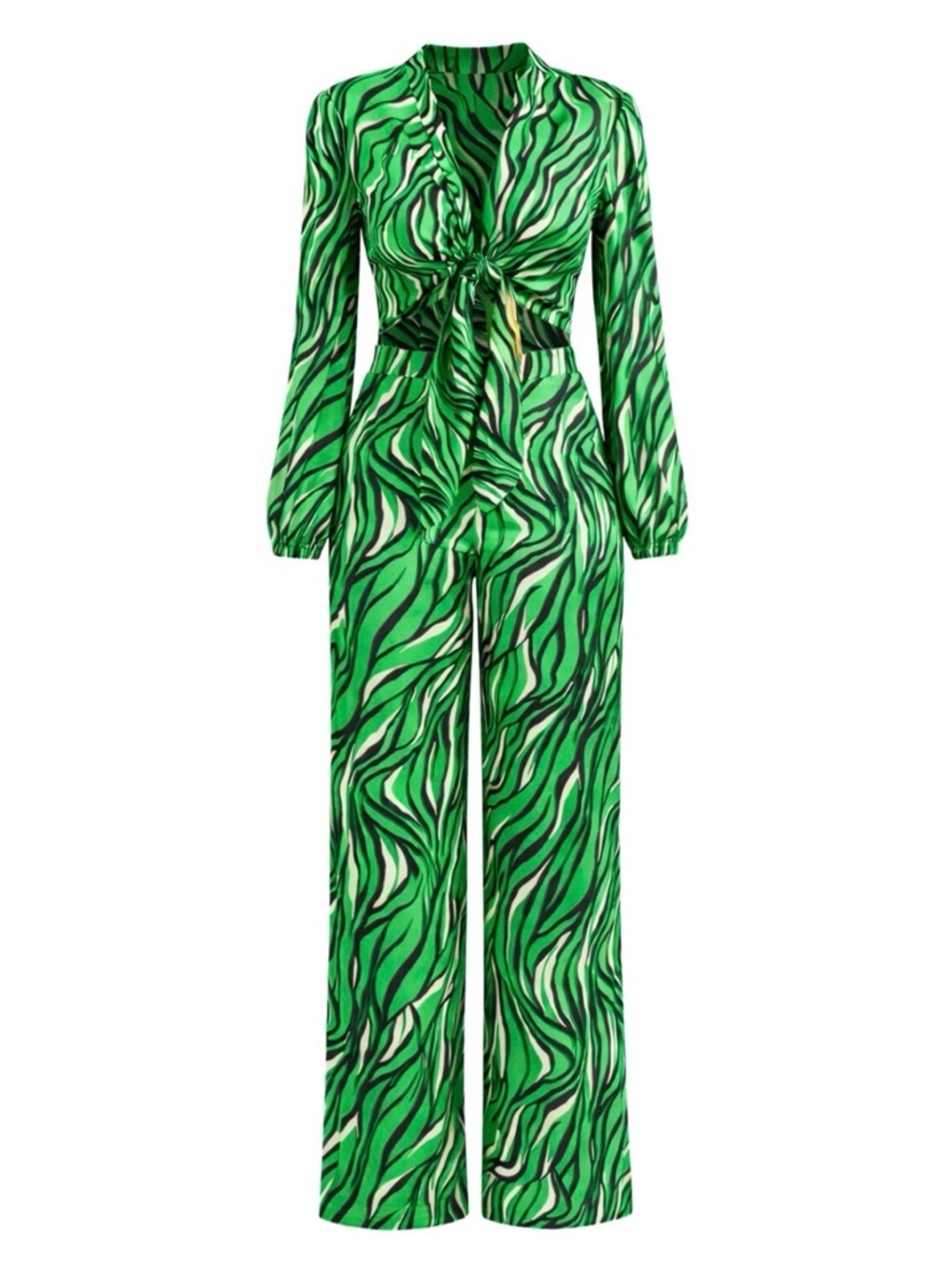 NEW Green Zebra-Print Tie-Front set NEW Pants Wide leg Size Small